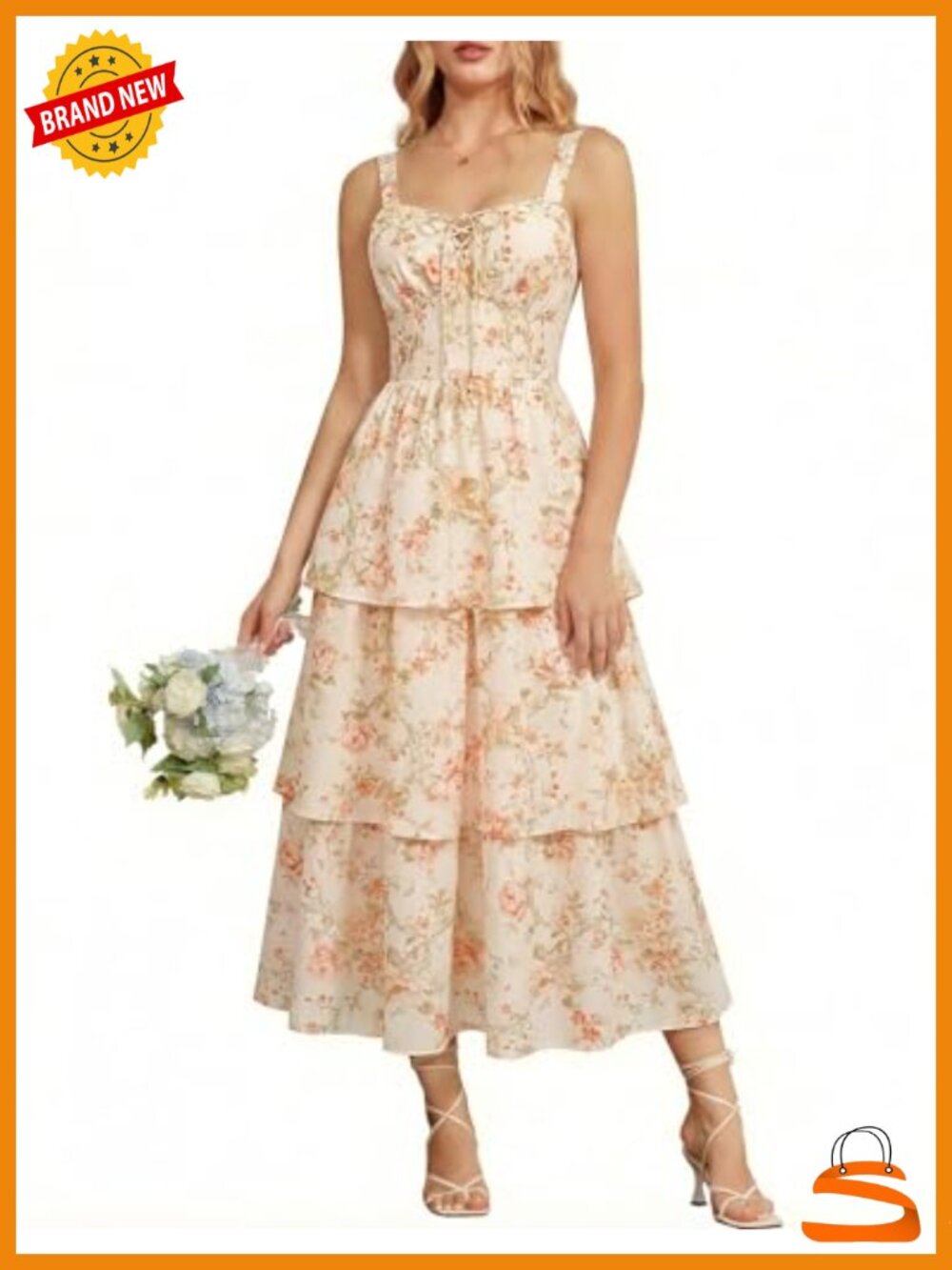 Milkmaid Corset Dress with Pockets, Tiered Hem, Square Neck